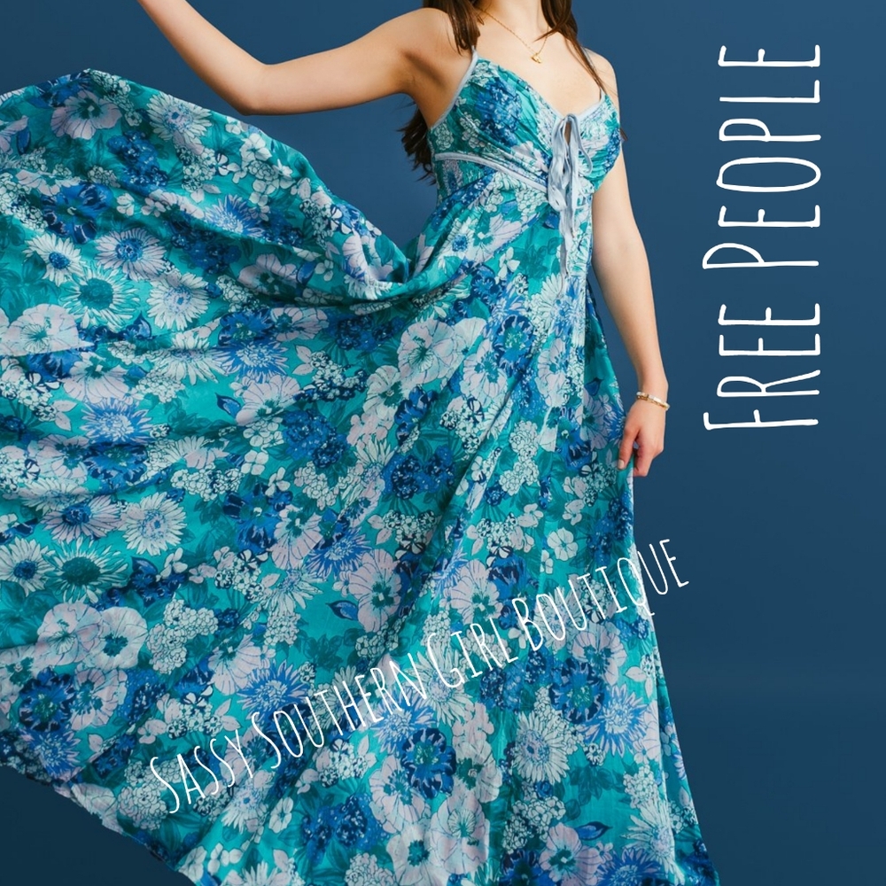 🆕⭐ Free People Teal Floral Maxi Dress